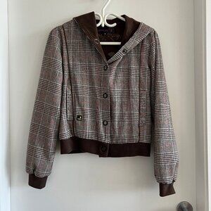 Supremebeing Glen Plaid Hooded Bomber Jacket in Brown
